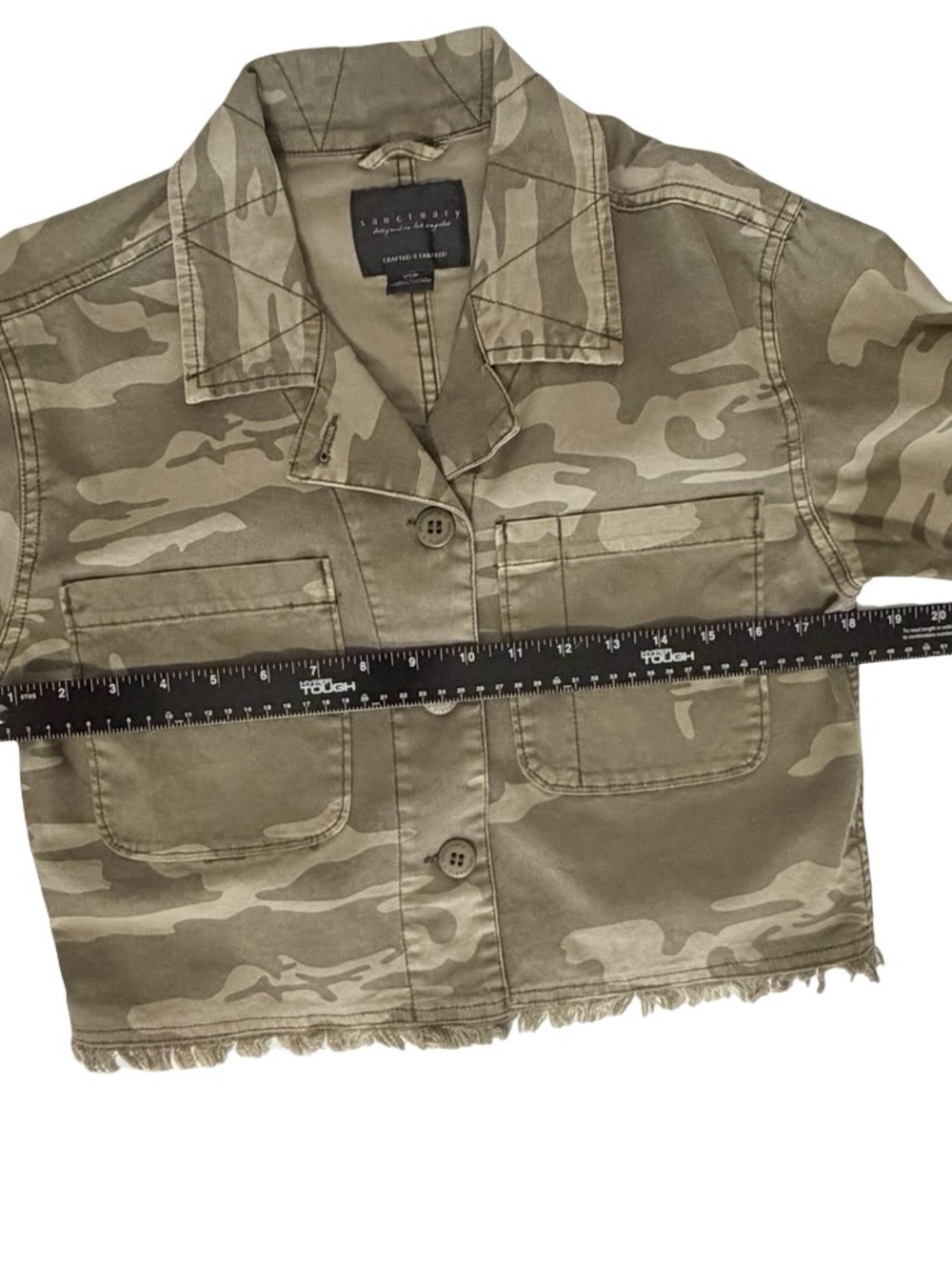 Sanctuary Olive Camo Cropped Utility Jacket with Frayed Hem - Picture 6 of 7